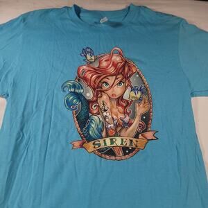 Siren Mermaid Tultex Graphic Crew Neck T Shirt Mens Size Medium M Blue